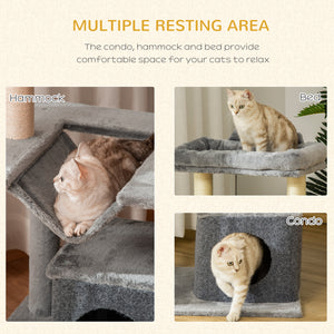 39.25'' Cat Tree Tower Multi-Level Kitten House with Scratching Post Condo Hammock Bed Ball Toy - Grey