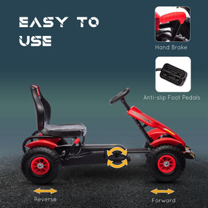 Aosom Pedal Go Kart for Kids, Pedal Car with Adjustable Bucket, Handbrake, 4 Rubber Wheels Powered Ride