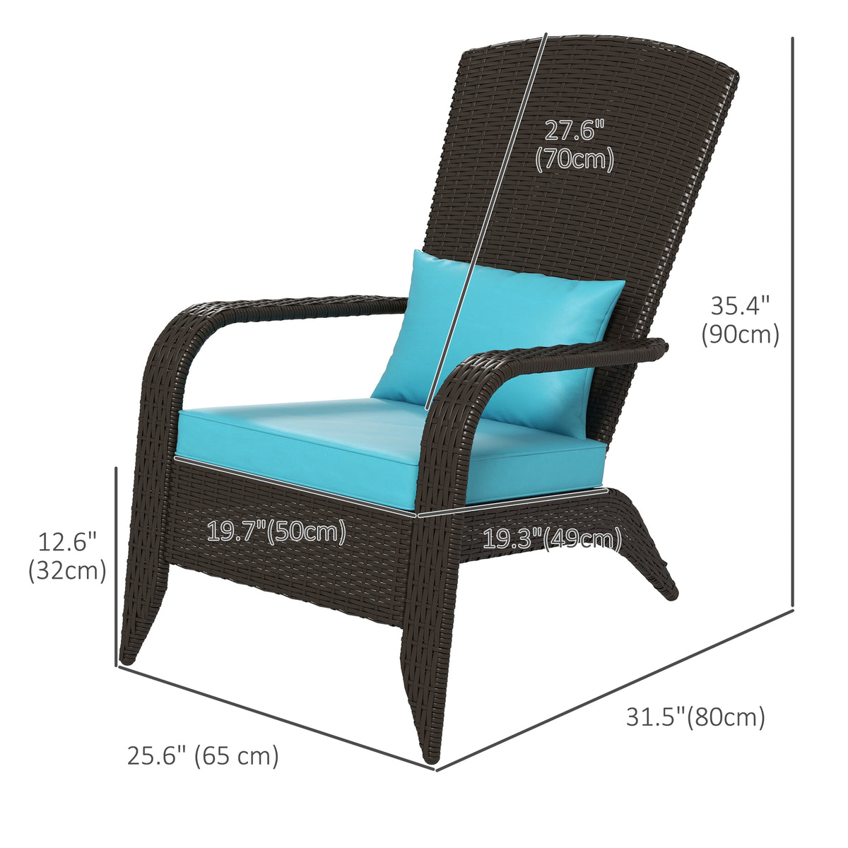 Patio Wicker Adirondack Chair, Outdoor Rattan Muskoka Chair with Cushions for Patio, Garden, Backyard, Cream