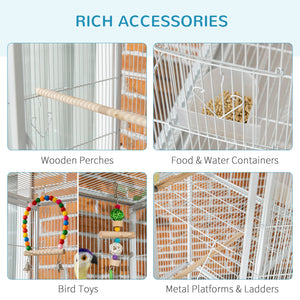 71" Bird Cage with Wheels Perches, Ramp, Storage Shelf, Toys for Canaries, Finches, Cockatiels, Parakeets – view 11