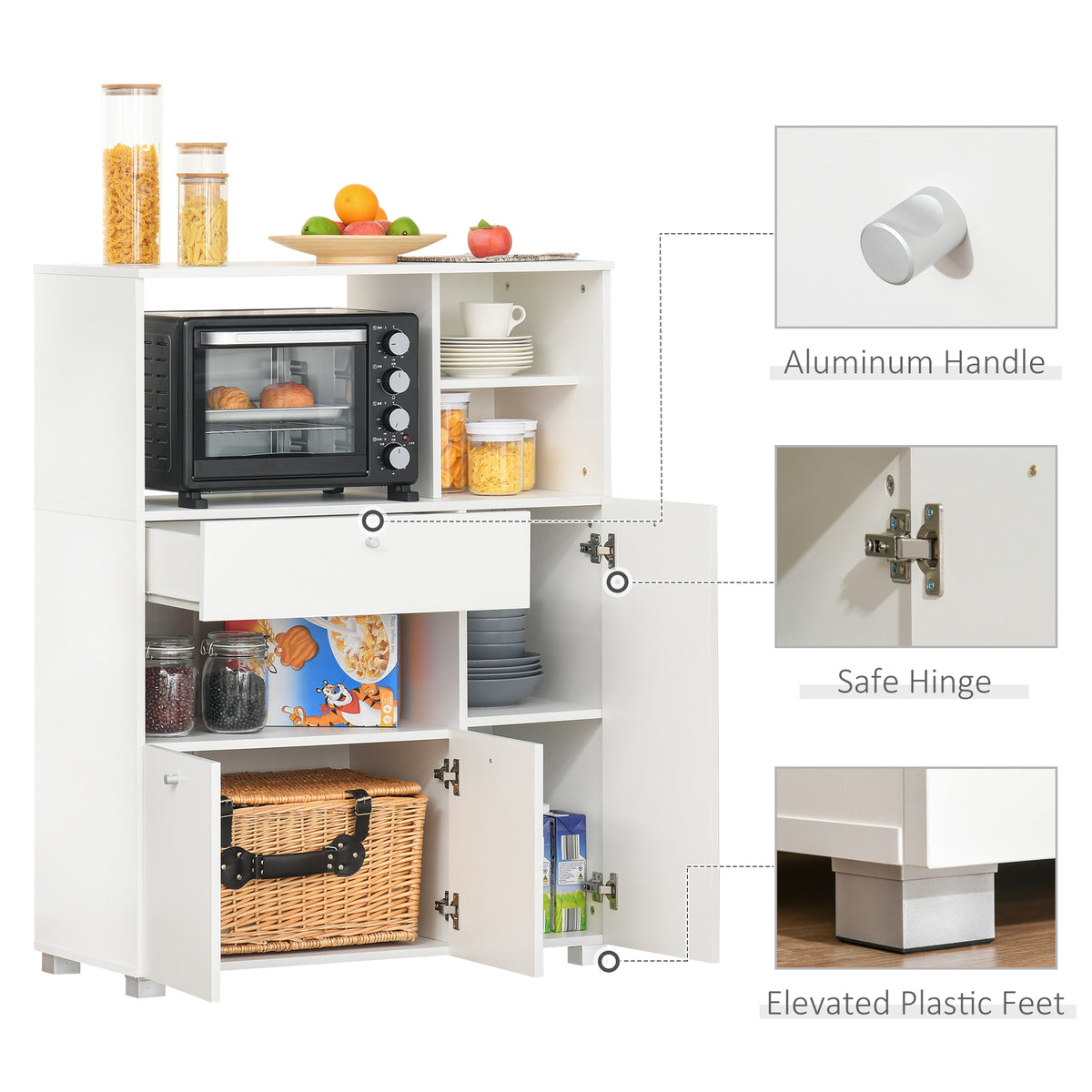 Compact Kitchen Pantry Cabinet Server Hutch Storage Buffet with Microwave Oven Stand Drawer and Shelves – view 6