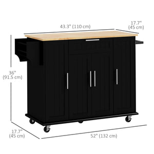 Modern Rolling Kitchen Island Cart with Drawers, Natural Wood Top, Towel Rack, Door Storage Cabinet, Black – view 2