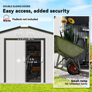 11' x 13' Garden Storage Shed w/ Foundation Kit Metal Tool Storage House w/ Double Doors White