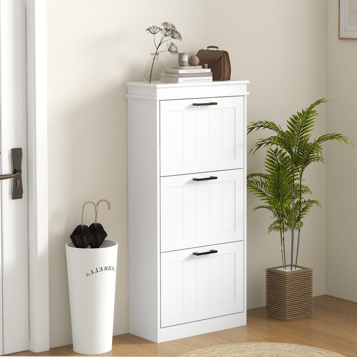 Slim Shoe Cabinet with 3 Flip Drawers and Adjustable Shelves, Narrow Shoe Cabinet for 15 Pairs of Shoes – view 14
