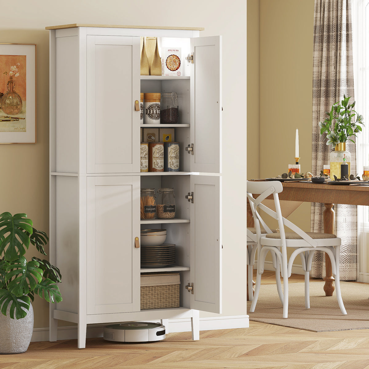 69.5" Tall Kitchen Pantry Storage Cabinet with Motion Sensor LED Light, Modern Kitchen Pantry Cabinet, Green – view 14