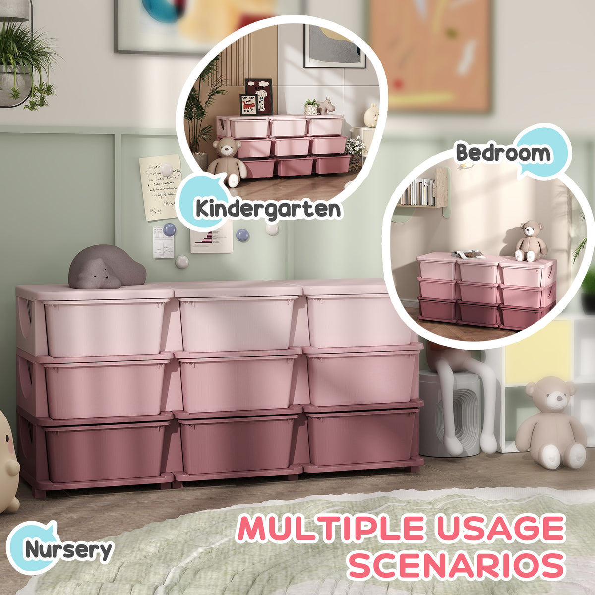 Qaba 3 Tier Kids Toy Organizer and Storage Bins with 6 Plastic Drawers
