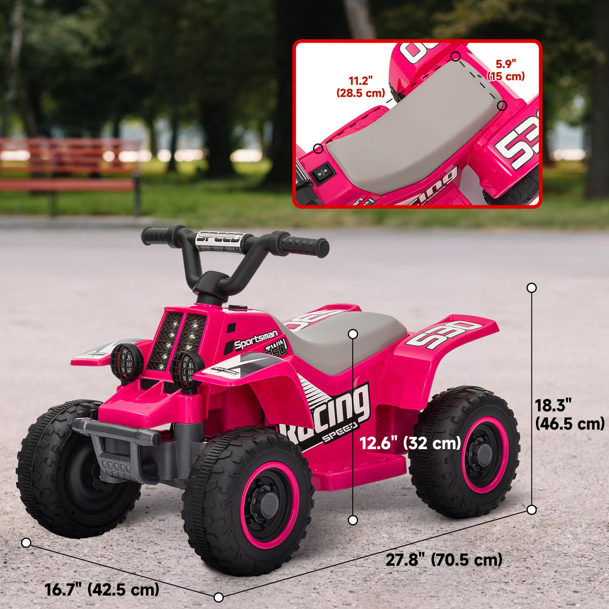 Qaba 6V Kids ATV Quad, 4 Wheeler Battery Powered Electric Ride on Car w/ Lights, Forward Backward