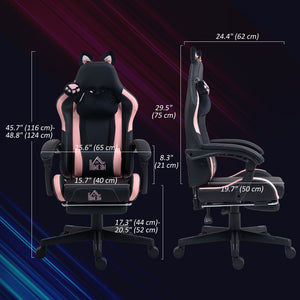 Cute Racing Gamer Chair, Faux Leather Gaming Chair with Footrest, Headrest and Lumbar Support, Black – view 2