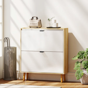 Narrow Shoe Cabinet, High Gloss Shoe Storage Cabinet with 2 Flip Drawers and Adjustable Shelves – view 7
