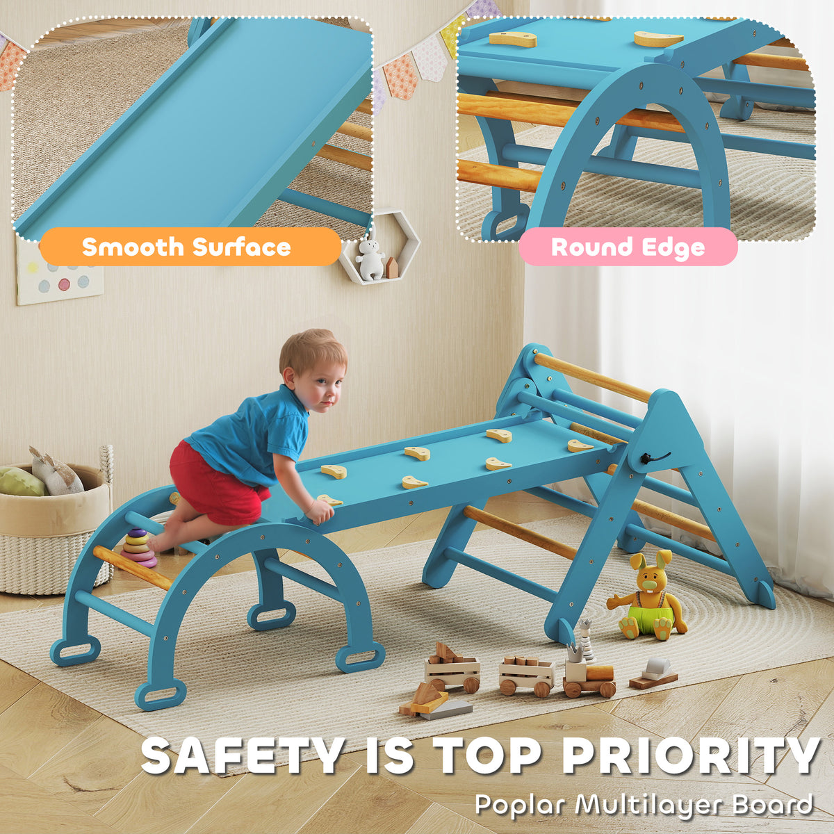 Qaba 7-in-1 Pikler Triangle Set, Foldable Wooden Climbing Toys with Arch, Ramp and Ladder for Toddlers 1-4 Years