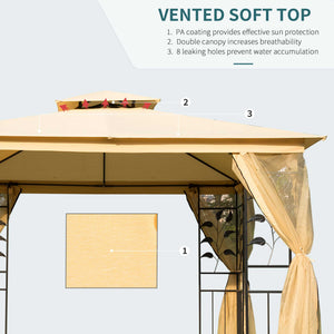 10'x10' Soft-top Steel Patio Gazebo Outdoor Sun Shelter with 2-Tier Polyester Roof, Curtain Sidewalls, Beige – view 4