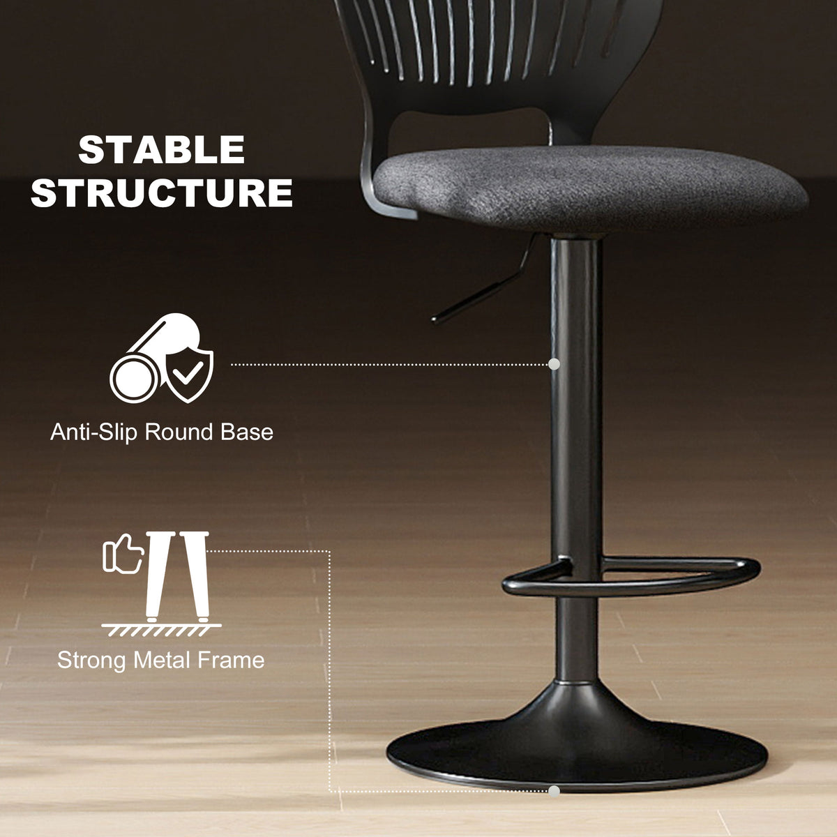 Bar Stools Set of 2, Modern Swivel Counter Height Barstools with Footrest and Hollow Backrest, Black