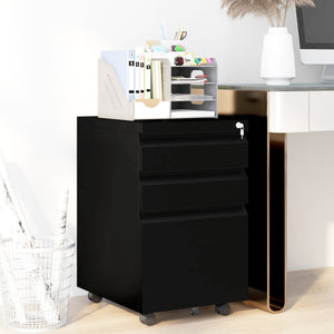 3 Drawer File Cabinet with Lock, Steel Vertical Filing Cabinet with 5 Wheels and Hanging Bar for – view 7