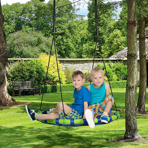 40 Inch Saucer Tree Swing Set for Kids with Adjustable Hanging Ropes, Steel Frame for Kids, 330lbs Capacity, Blue