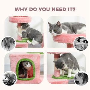 28" Cat Tree Tower with Plush Top Bed, Cozy Condo, Sisal Scratching Post, Perch, Dangling Ball, Beige and Yellow