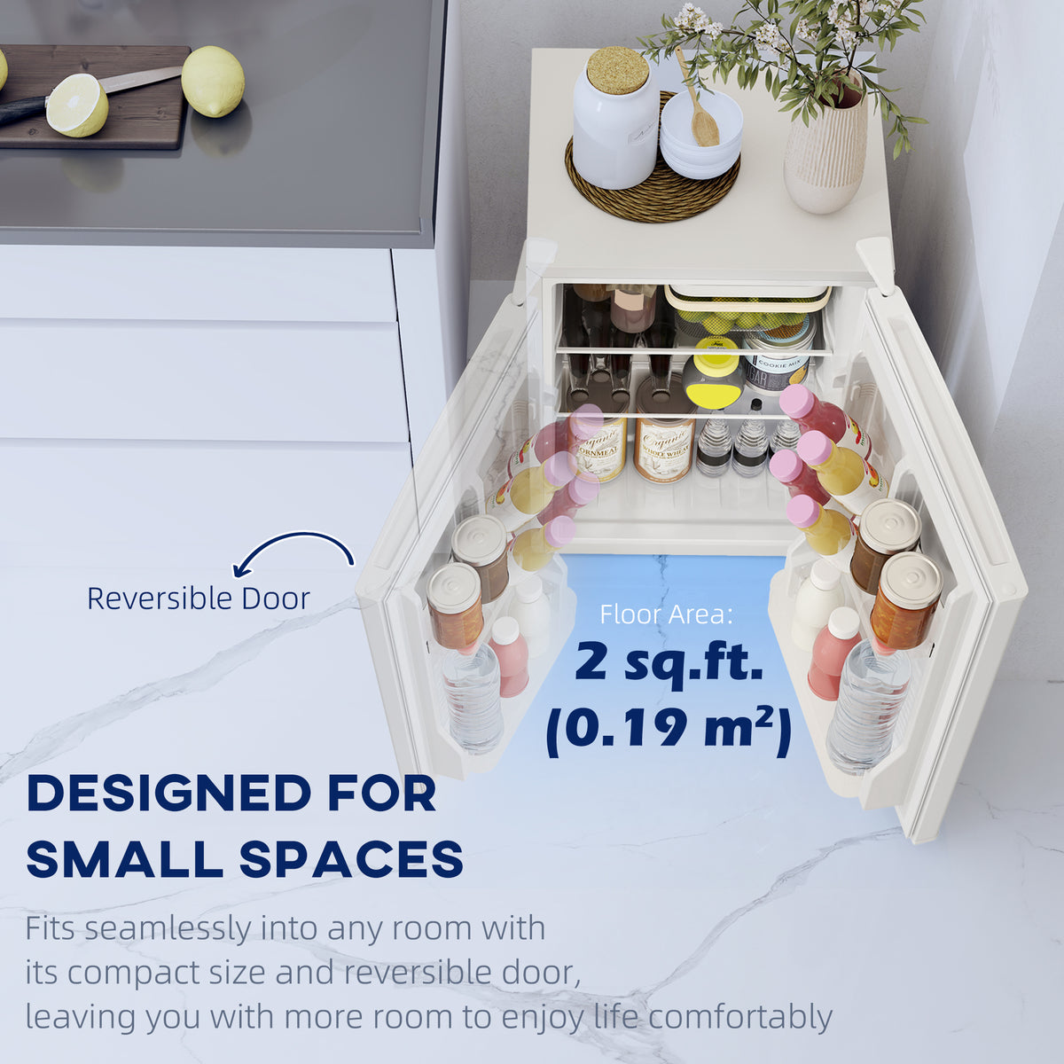 2.5 Cu.Ft Mini Fridge, Single Door Compact Refrigerator with Freezer, Adjustable Thermostat, Reversible Door, White