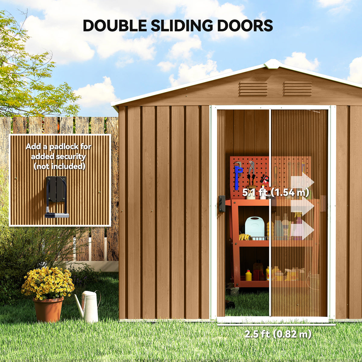 8' x 6' Outdoor Storage Shed, Metal Garden Tool Storage House with Lockable Sliding Doors and Vents for – view 11