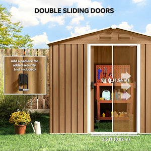 8' x 6' Outdoor Storage Shed, Metal Garden Tool Storage House with Lockable Sliding Doors and Vents for – view 11