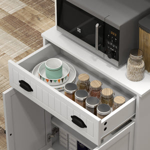 Microwave Cabinet, Kitchen Storage Cabinet with Drawer and Adjustable Shelf, White