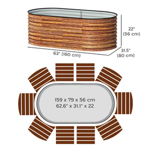 5 x 2.5 x 2 ft Galvanized Raised Garden Bed, Easy DIY Oval Planter Box with Safety Edging and Gloves, Brown Wood Effect