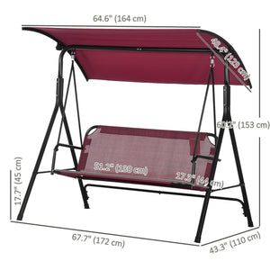 3-Seater Outdoor Porch Swing with Adjustable Canopy, Patio Swing Chair for Garden, Poolside, Backyard, Green and White