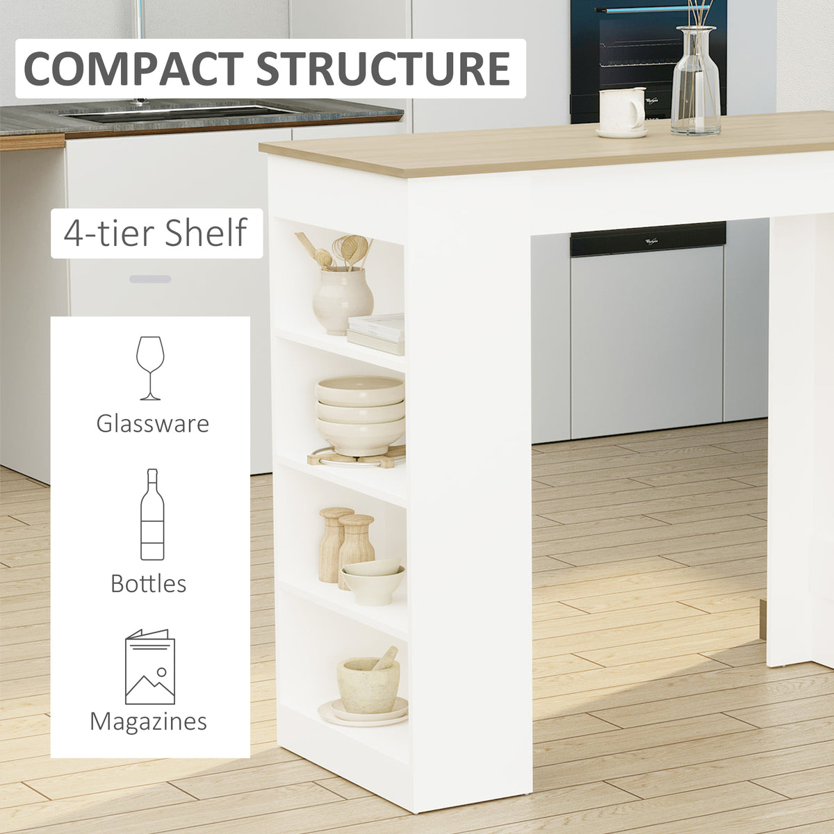 Bar Table, High Top Pub Table with 4 Storage Shelves, Modern Bar Height Table for Home Bar, Kitchen, Grey – view 10