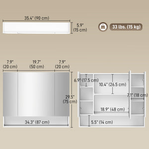 Wall Mounted Bathroom Medicine Cabinet with Mirror and Adjustable Shelves, Grey – view 9