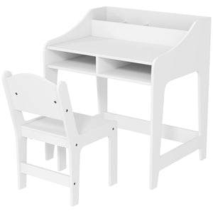 Qaba Kids Desk and Chair Set with Storage, Shelves for Bedroom, 3-8 Years Old, White