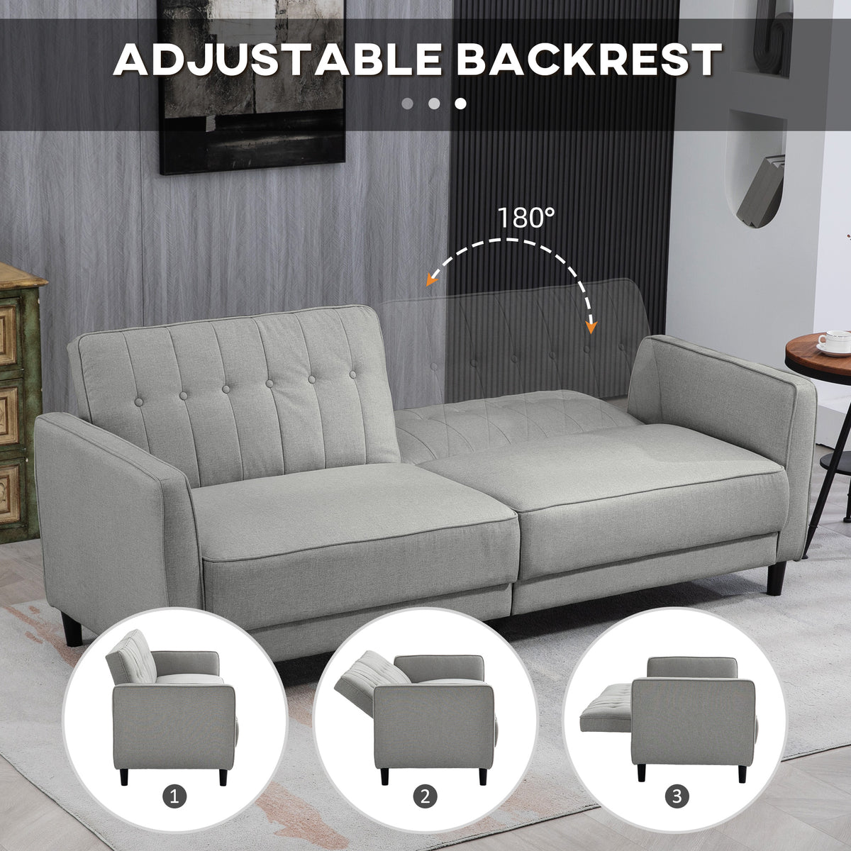 Convertible Bed with Couch, Button Tufted Fabric Sofa Bed with Adjustable Back for Living Room – view 11