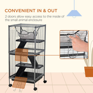 4-Tier Rolling Small Animal Cage, Deluxe Ferret Cage for Mink Chinchilla Kitten Rabbit
