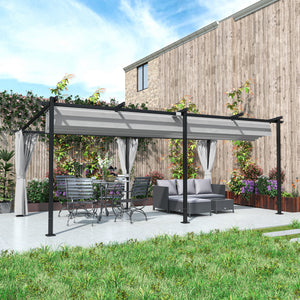 8' x 8.5' Metal Retractable Pergola Canopy with Sidewalls, Outdoor Gazebo UPF30+ Sun Shade Shelter for Garden, Deck