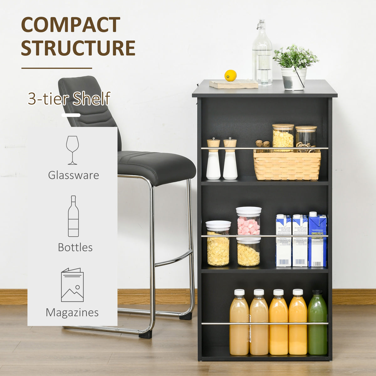 Bar Table Counter Height Dining Table with 3 Storage Shelves for Kitchen, Dining Room, Living Room, Natural