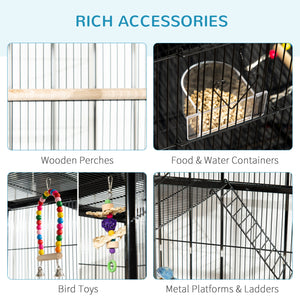71" Bird Cage with Wheels Perches, Ramp, Storage Shelf, Toys for Canaries, Finches, Cockatiels, Parakeets – view 4