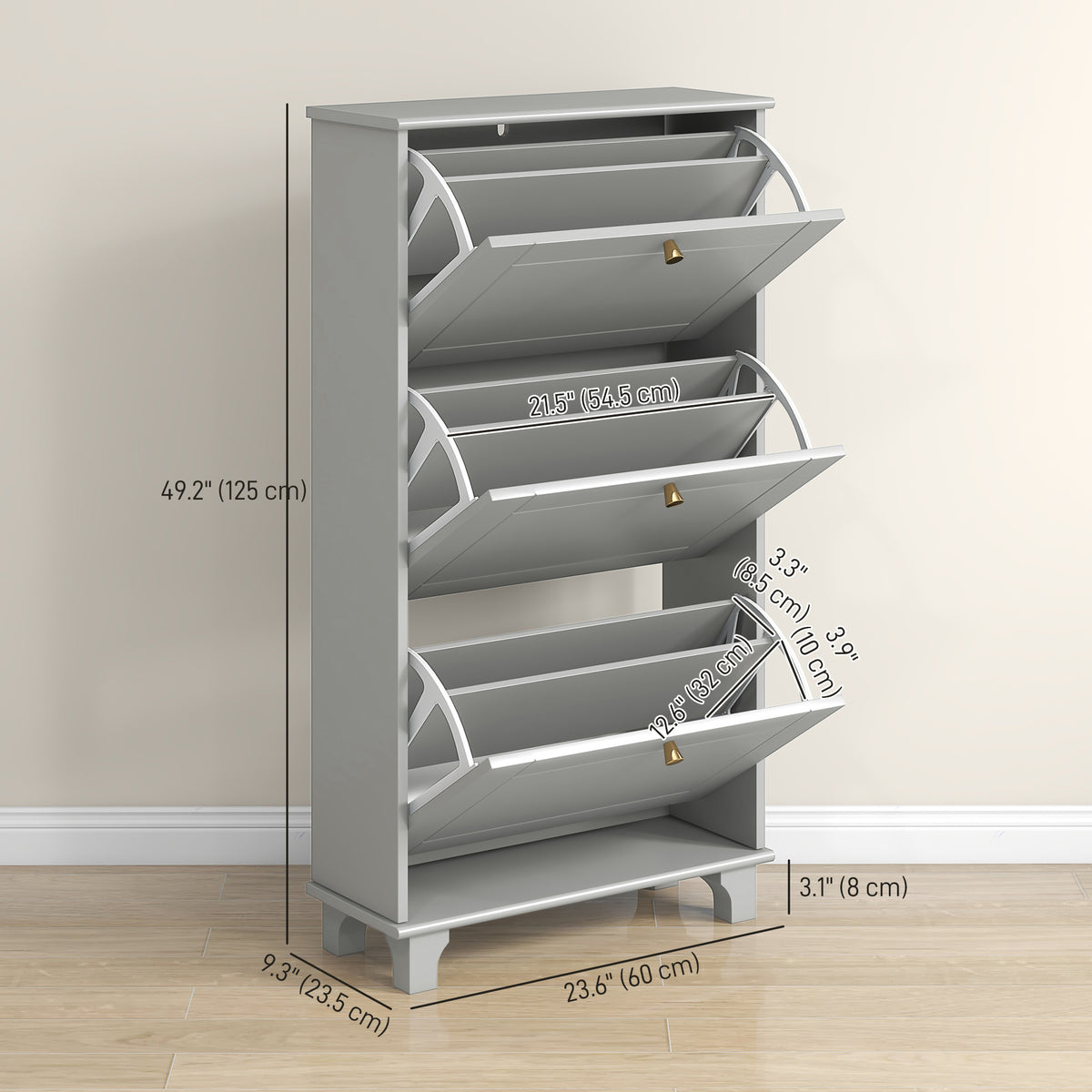 Narrow Shoe Storage with 3 Flip Drawers and Adjustable Shelves – view 9