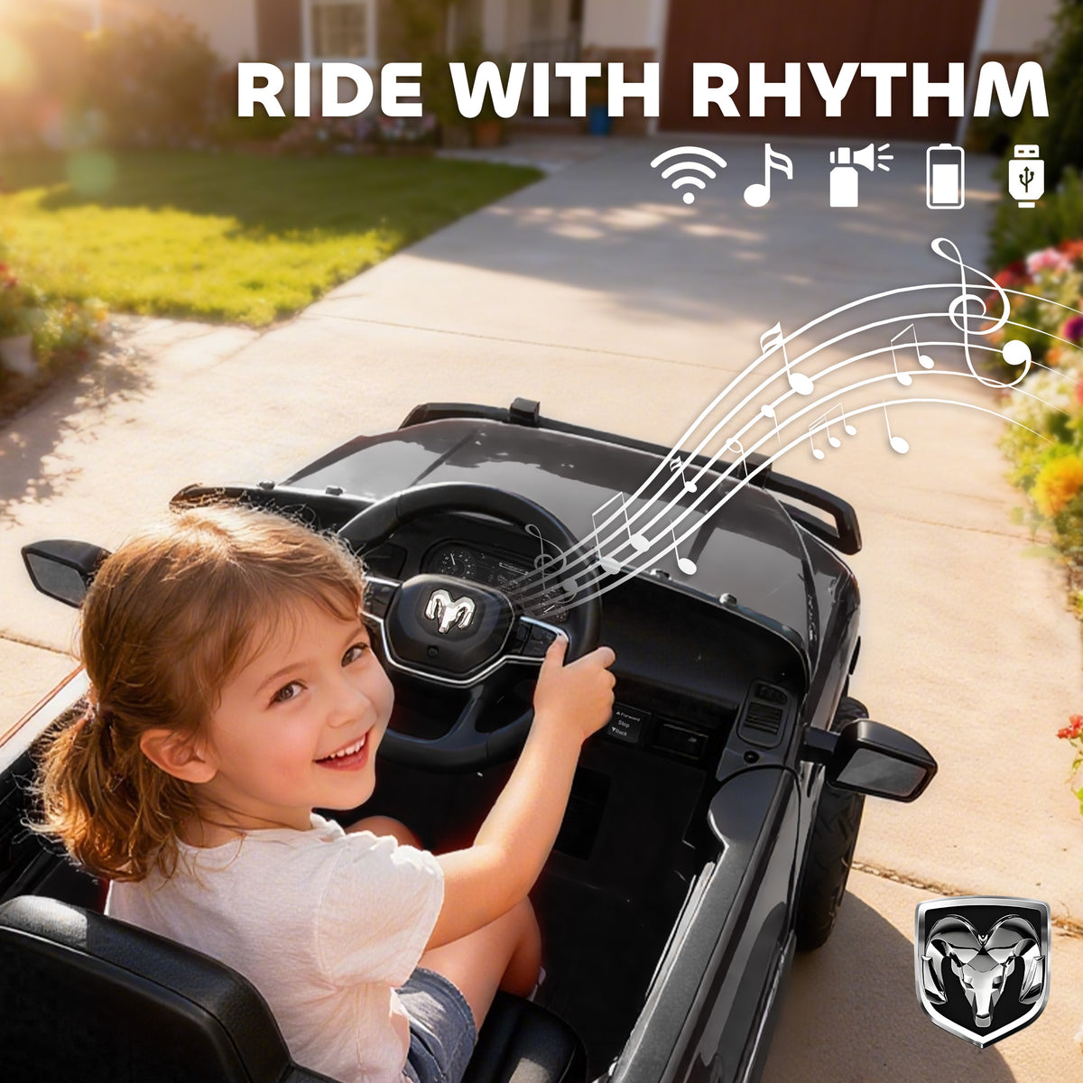 Qaba 12V Ride on Car, Licensed Dodge RAM 3500 Electric Vehicle with Remote Control, Suspension for 3-5 Years