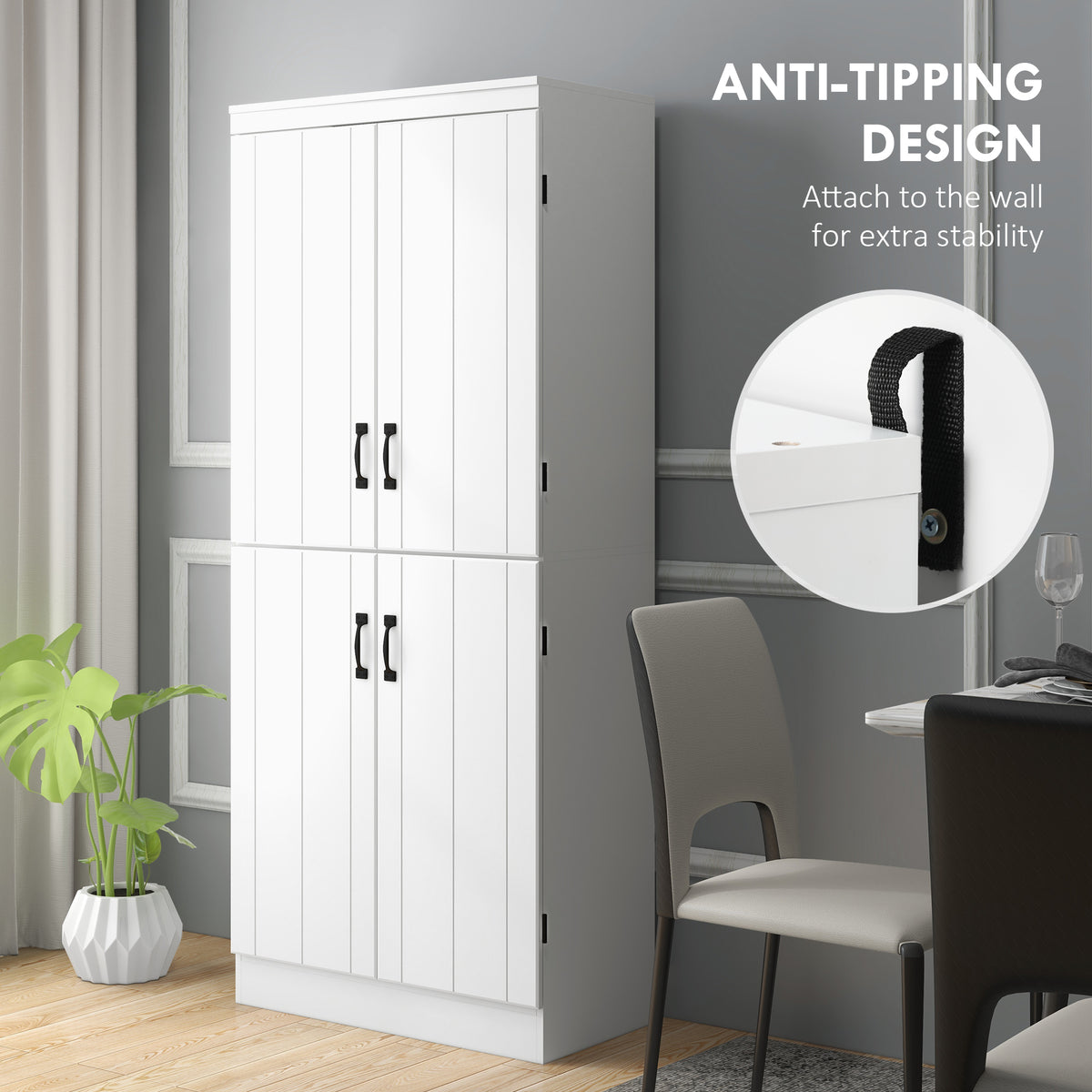 70" 4-Door Storage Cabinet, Freestanding Pantry Cabinet with Adjustable Shelves for Living Room, Natural – view 12