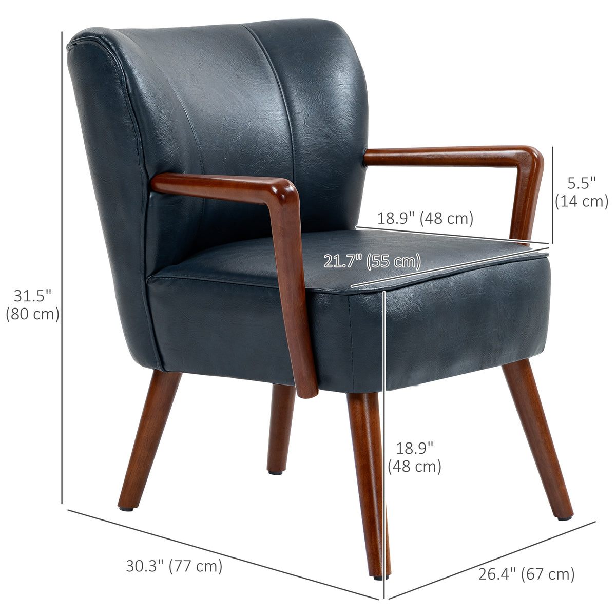 Accent Chair, Modern Armchair, Faux Leather Upholstered Living Room Chair with Wood Legs and Wide Padded – view 16