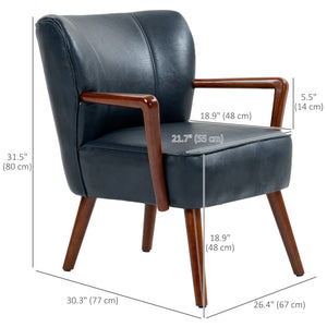 Accent Chair, Modern Armchair, Faux Leather Upholstered Living Room Chair with Wood Legs and Wide Padded – view 16