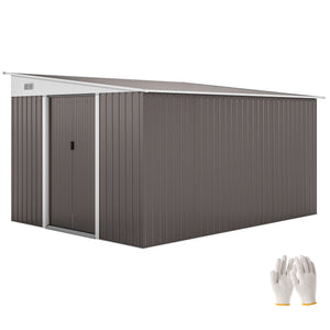 11' x 9' Steel Garden Storage Shed, Outdoor Metal Tool House with Double Sliding Doors & 2 Air Vents, Grey