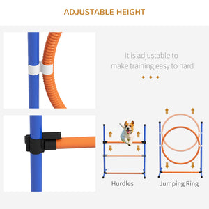 Dog Agility Training Equipment w/ Weave Poles, Adjustable Hurdle, Jump Ring, Pause Box, Whistle, Balls, Carry Bag