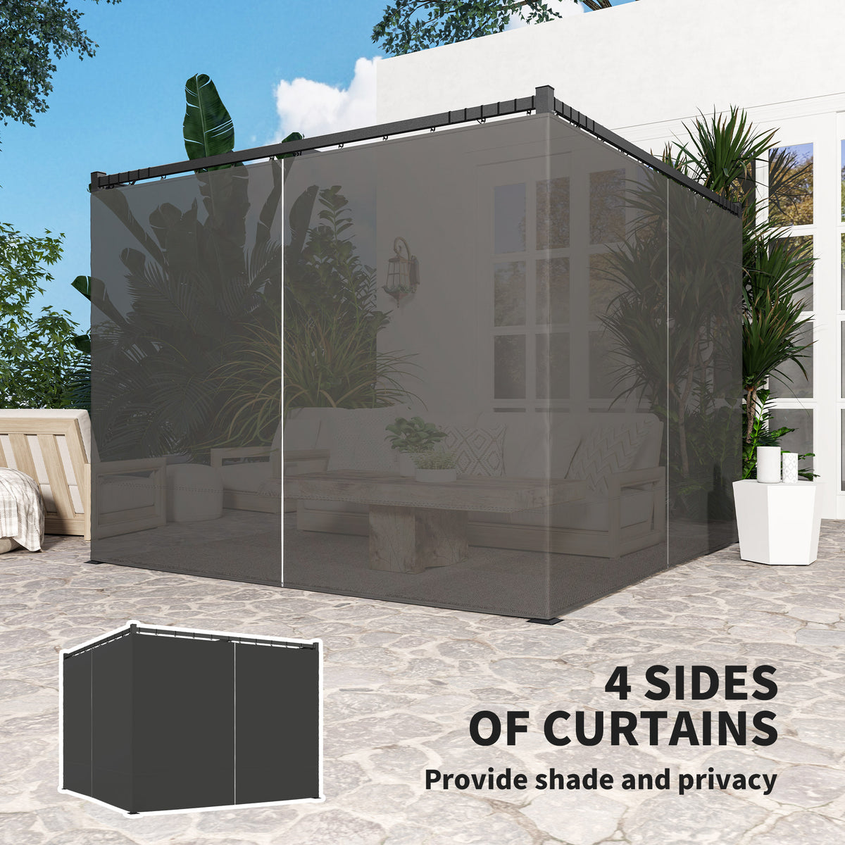 10' x 10' Retractable Pergola Canopy with Sidewalls, Metal Outdoor Gazebo Sun Shade Shelter, Beige – view 11