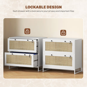 2-Drawer Filing Cabinet with Lock, Rattan File Cabinet with Adjustable Hanging Bar, Natural – view 20