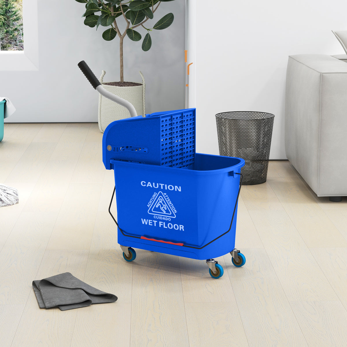 Compact Mop Bucket with Wringer, Mop Bucket on Wheels, 5 Gallon, Separate Dirty and Clean Water, Yellow – view 21