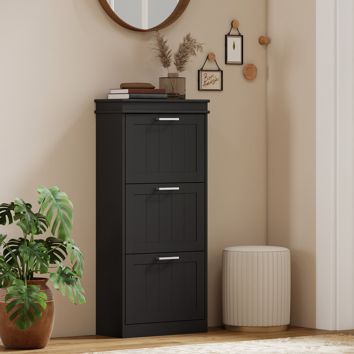 Slim Shoe Cabinet with 3 Flip Drawers and Adjustable Shelves, Narrow Shoe Cabinet for 15 Pairs of Shoes – view 6