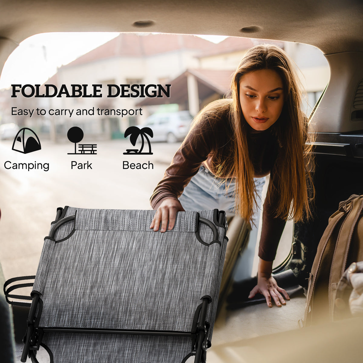 Folding Lounge Chair with 4-level Reclining Back & Cushion, Blue