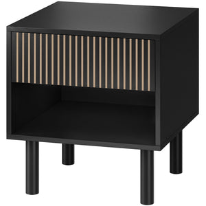 Modern Bedside Table with Drawer and Open Shelf, Sofa Side Table for Bedroom Living Room, Black