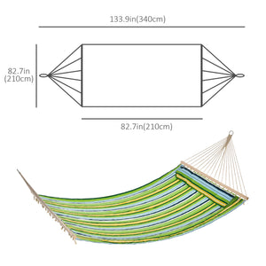 83" Patio Double Hammock, Wide Outdoor Hammock Bed Striped Fits 2 People Sunbed Camping hang Sleep w/ Pillow, White Stripe