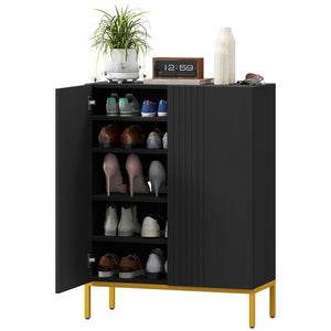 Shoe Storage Cabinet with Adjustable Shelves and Soft-Close Hinges, for 15-20 Pairs of Shoes, Black