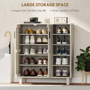 Shoe Storage with Double Doors and Open Shelves 17 Pair Shoe Storage Organizer for Entryway Hallway Black – view 10