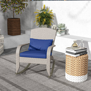 Adirondack Chair, Outdoor Wicker Rocking Chair with High Back, Seat Cushion and Pillow for Porch, Balcony, Cream/Brown